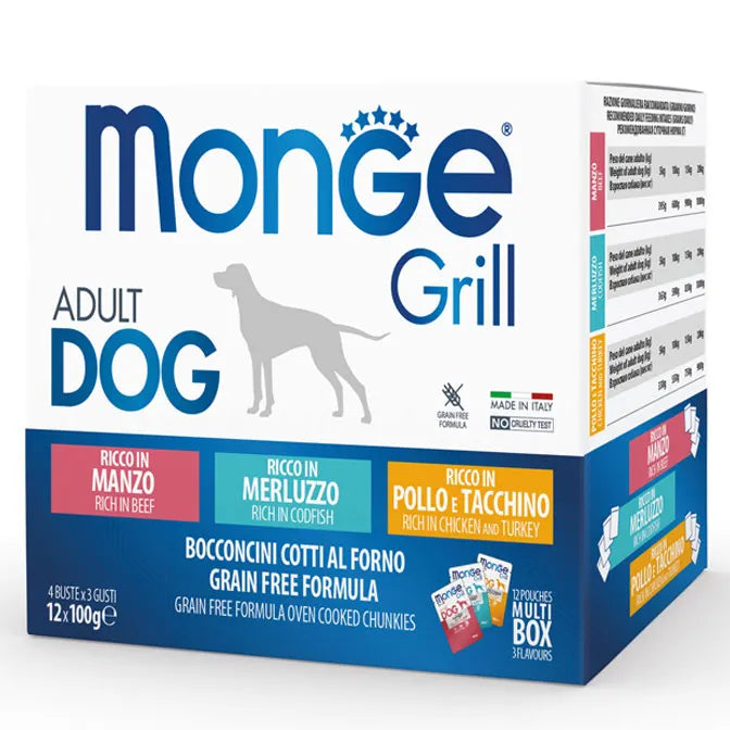 Monge Grill Adult Manzo Merluzzo Pollo e Tacchino 12x100g - Cibo Umido per Cani Monge Grill Adult Manzo Merluzzo Pollo e Tacchino 12x100g - Cibo Umido per Cani